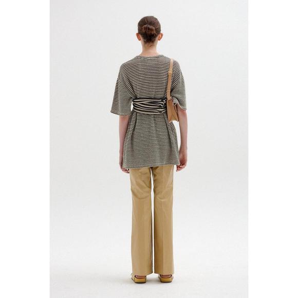 NEW EENK sin knotted bustier t-shirt in navy/beige stripe - Picture 2 of 2